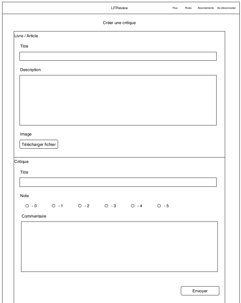 Wireframe de création de critique