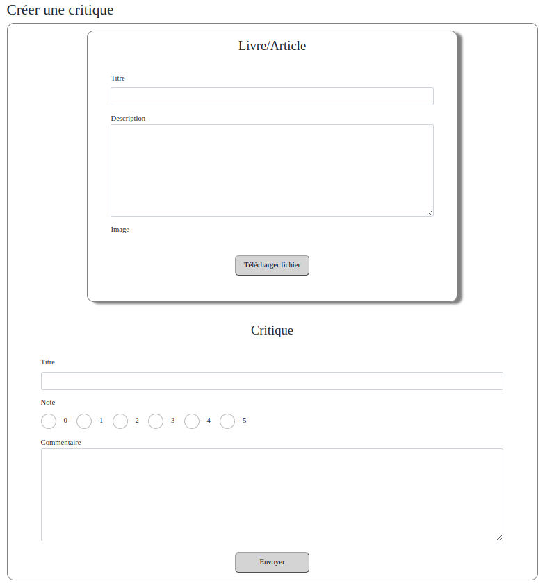 Page de création de critique