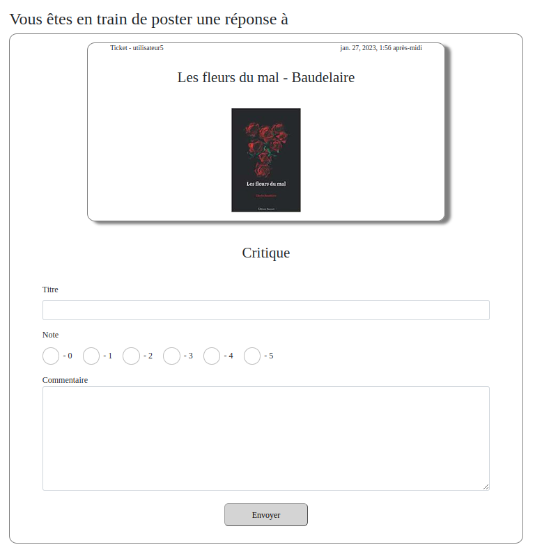 Page de création de critique
