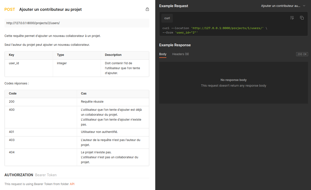 Extrait de la documentation PostMan