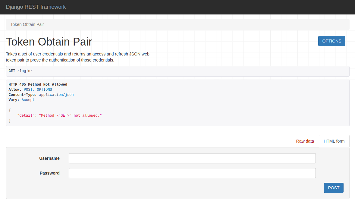 Page login de Django Rest