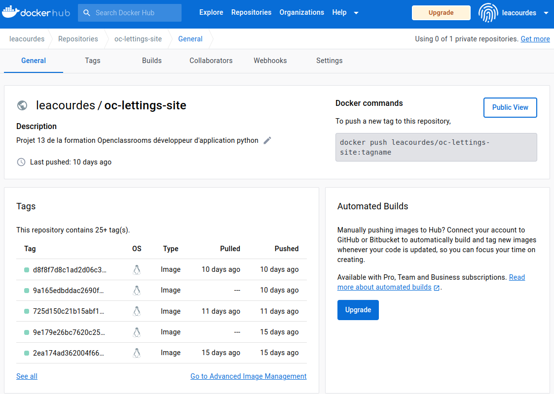 Stock d'images dans le Docker Hub