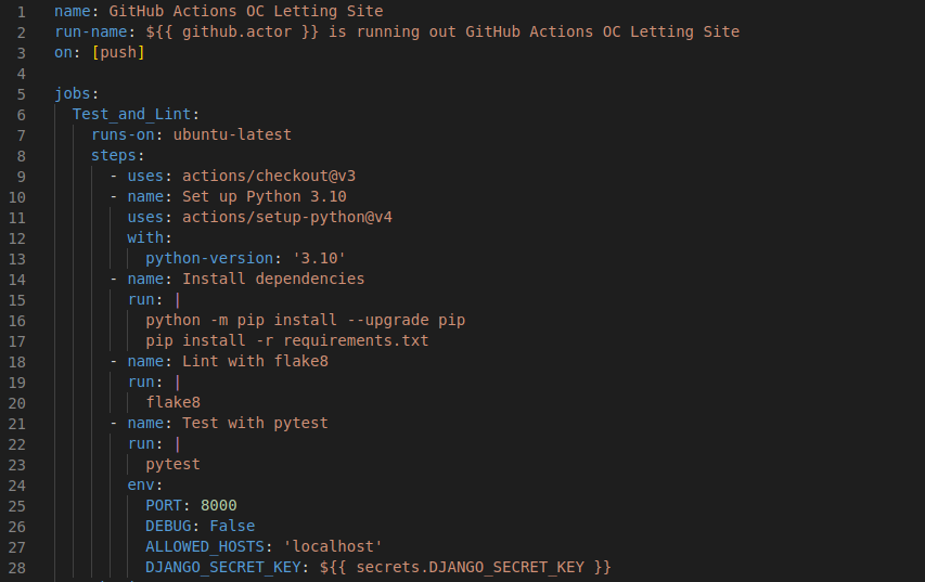 Début de la pipeline Github Actions